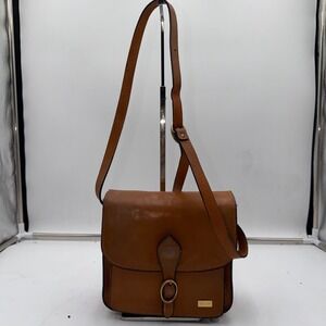 Oroton Vintage Tan Leather Crossbody Bag Made in Italy Gold Hardware Buckle Flap